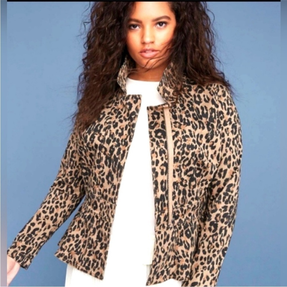 Lane Bryant Leopard Print Zip Front Blazer Jacket - Tan & Black